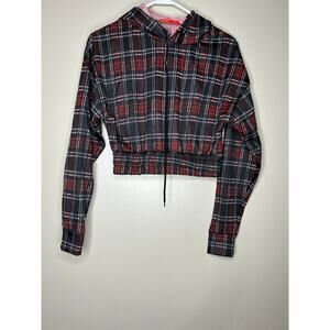 Women’s Medium Roma Concepts Black Red Plaid Cropped Hoodie Elastic Waist